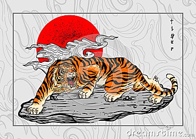 Tiger japan style tattoo poster Vector Illustration