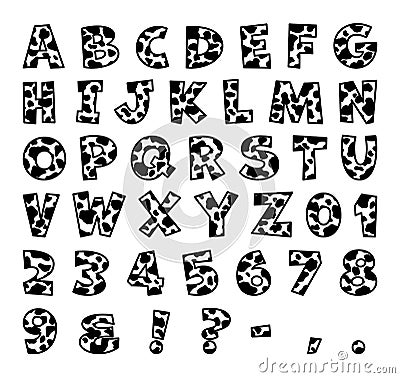 Cow spots letters, Cow spots alphabet, Cow monogram, Farm life, Cow pattern, Cow monograms Vector Illustration