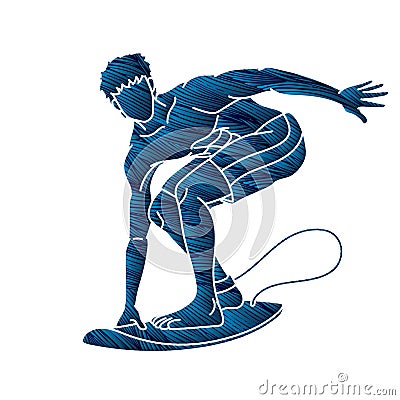 Surfer Surfing Sport Male Player Action Cartoon Graphic Vector Vector Illustration