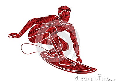 Surfer Surfing Sport Male Player Action Cartoon Graphic Vector Vector Illustration