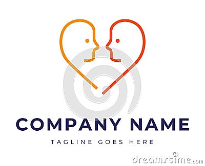 Set of logo identity with two faces in the shape of heart for couple therapy relationship problems Vector Illustration