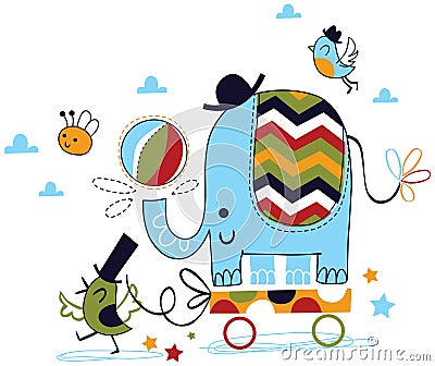 Circus elephants and magician birds Vector Illustration