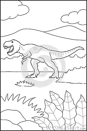 The type of dinosaur T rex is vicious and has sharp teeth Coloring Page Stock Photo
