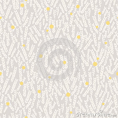 Vector abstract small leaf branches and fruit motif seamless repeat pattern light grey background Vector Illustration