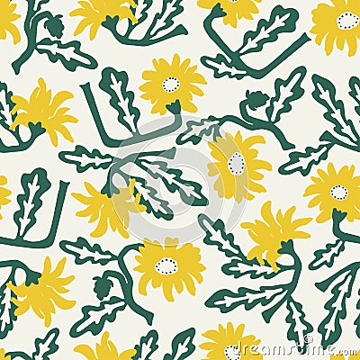 Vector hand-drawn retro African daisy flower illustration repeat seamless repeat pattern Vector Illustration