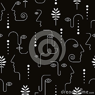 Seamless pattern with abstract portraits. Portraits in Minimalistic style Vector Illustration