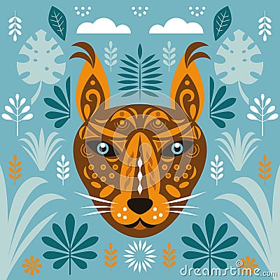 Big cat, lynx. Stylized face of lynx, vector illustration Vector Illustration