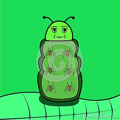 Vector Of Green Ignorant Caterpillar on Green Leaf Vector Illustration