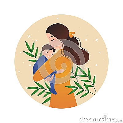 Mother holding a baby. Parenting concept. Vector Illustration