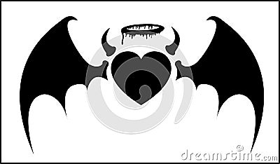 Angle Heart has horns and Devil Wings Vector Illustration