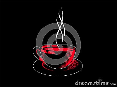 Coffee cup with red shadow and white vapours Vector Illustration