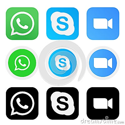 Whatsapp Skype Zoom icon collection Vector Illustration