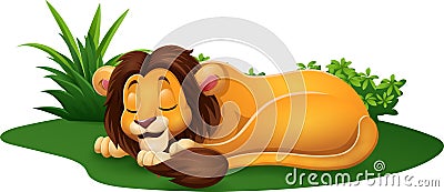 Cartoon lion sleeping on grass Vector Illustration
