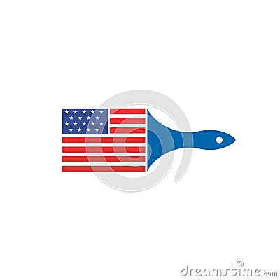 The america flag with a paint symbol combined logo design Vector Illustration