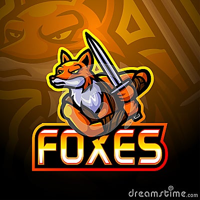 Fox sword esport logo mascot design Vector Illustration