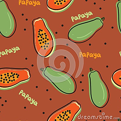 Cute seamless pattern with cartoon papaya fruit for fabric print, textile, gift wrapping paper. colorful vector for kids Vector Illustration