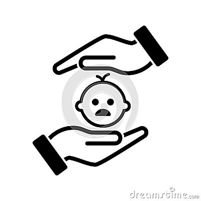 Hands protect children icon isolated on white background Vector Illustration