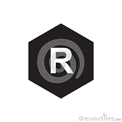 Logo R with black hexagon background Stock Photo