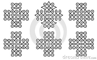 Set Indian Traditional Rangoli or Kolam design isolated Vector Illustration