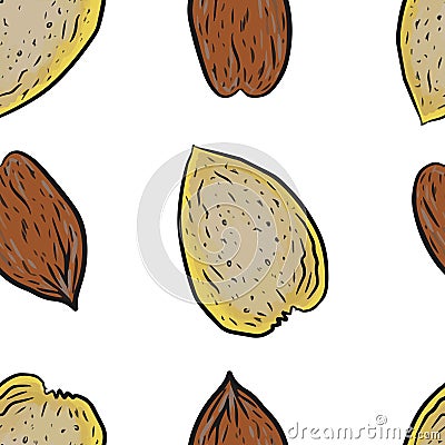 Almond nuts Patern seamless print textile food useful vitamins Vector Illustration