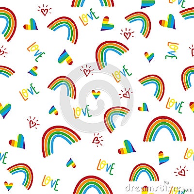 Rainbow seamless pattern on white background. Vector Illustration