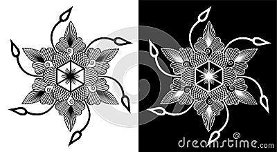 Indian Traditional and Cultural Rangoli, alpona, mandala or Kolam design concept of flower petals and floral line art Vector Illustration