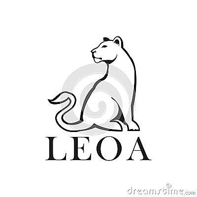 Leoa female line zoo wild animal lioness line logo Vector Illustration