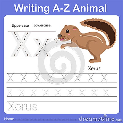 Illustrator of writing a - z animal x xerus Vector Illustration