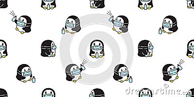 Penguin Seamless pattern face mask covid-19 bird vector alcohol cartoon scarf isolated tile background repeat wallpaper illustrati Vector Illustration