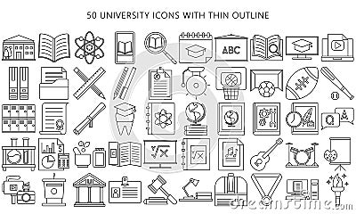 Simple Set universities and colleges thin Line Icons Vector Illustration