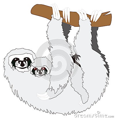 sloth hang with baby animal vector illustration transparent background Vector Illustration