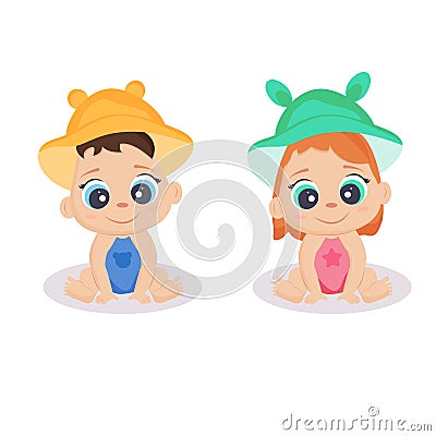 Baby boy and girl. Newborn babies. Illustration baby boy and girl. Stock Photo