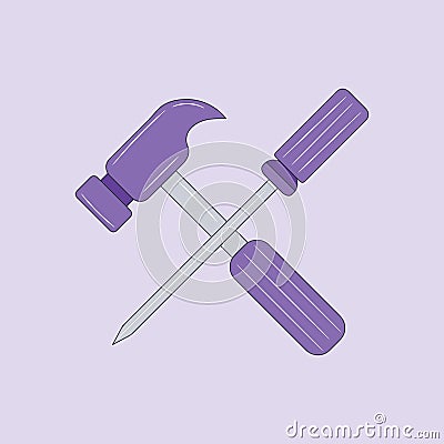 Hammer with screwdriver colored Mechanical Tools vector illustration Cartoon Illustration