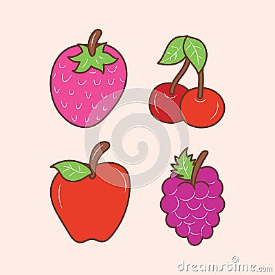 Simple Fruit colored fresh fruits vector illustration Cartoon Illustration