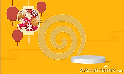 Oriental mid autumn festival podium stage background design Vector Illustration