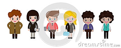 Group of working people standing on white background, business men and business women in flat design people characters Various Vector Illustration