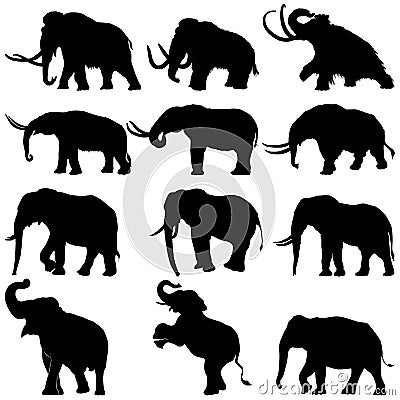 Elephant mammoth & mastodon silhouettes vector illustration Vector Illustration