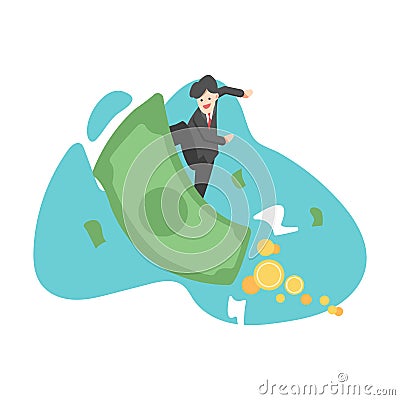 business man surfing with money. concept of flat business vector illustration. Vector Illustration