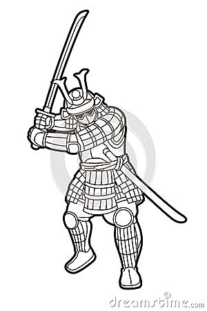 Samurai Warrior with Weapon and Armor Ronin Japanese Soldier Fighter Action Graphic Vector Vector Illustration