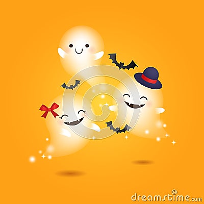 Cute happy ghosts. Happy Halloween. Vector Illustration