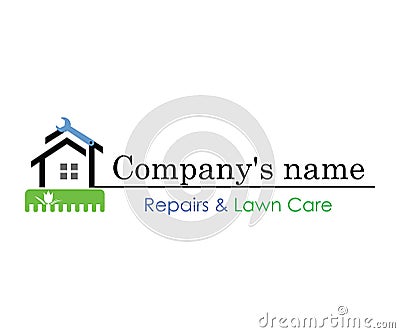 Repairing house logo template lawn care icon blue and green Stock Photo