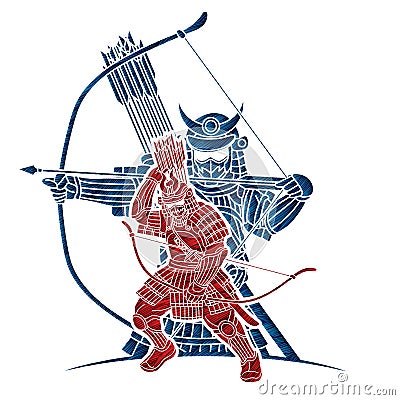 Samurai Warrior with Weapons Group of Ronin Japanese Fighter Cartoon Graphic Vector Vector Illustration