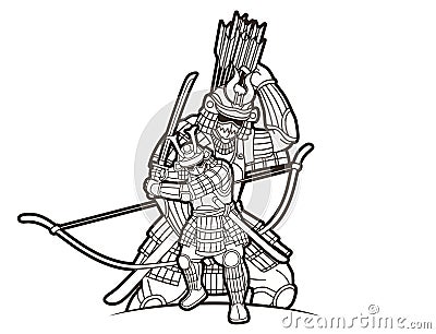 Samurai Warrior with Weapons Group of Ronin Japanese Fighter Cartoon Graphic Vector Vector Illustration