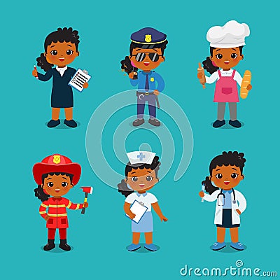 Collection of cute girl in different profession. Labor day clip art. Vector Illustration