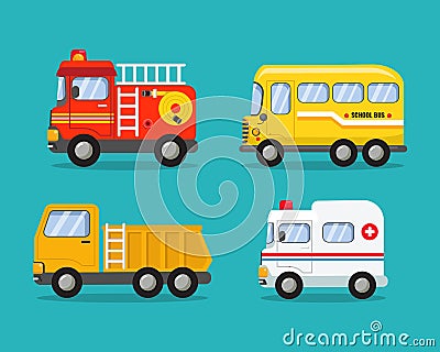 Various cars collection. Flat vector cartoon Vector Illustration