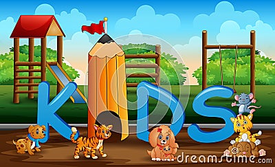 Cartoon some animals in the childrens playground Vector Illustration