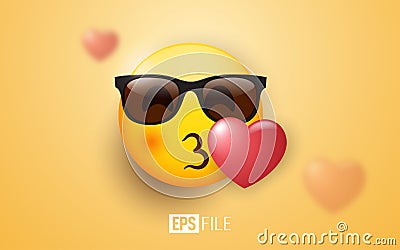 3d emoji kiss sunglasses on orange background Vector Illustration
