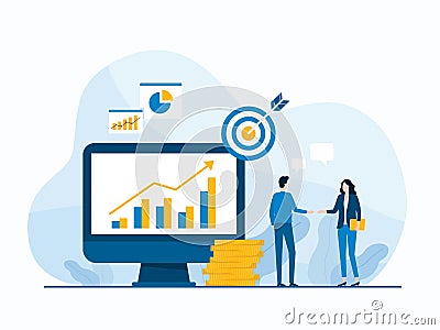 Vector illustration design business investor with finance investment graph monitor and people analytics and monitoring report da Vector Illustration