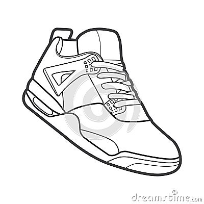 Shoes sneaker outline drawing vector, Sneakers drawn in a sketch style, black line sneaker trainers template outline, vector Illus Vector Illustration
