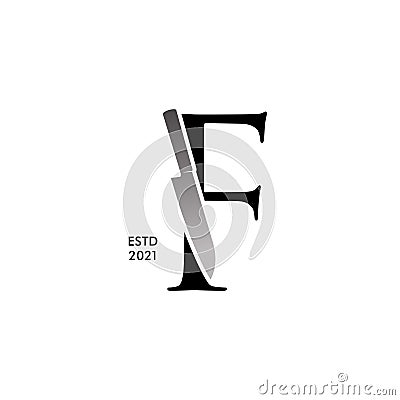 Luxury and Elegant Initial F Cooking Knife Cartoon Illustration